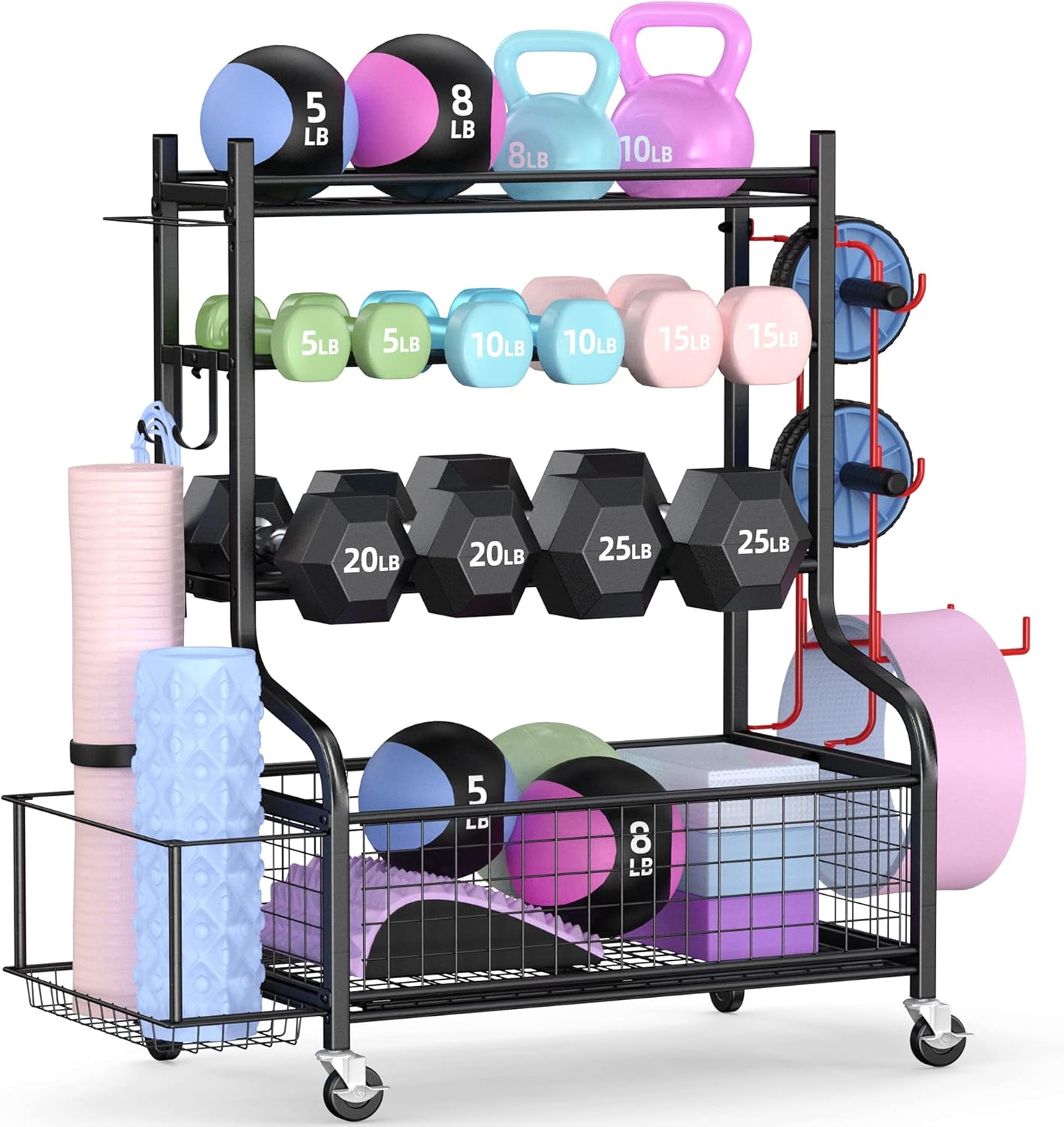 Home Gym Training - حامل دمبلز للصالة الرياضية المنزلية بعجلات،